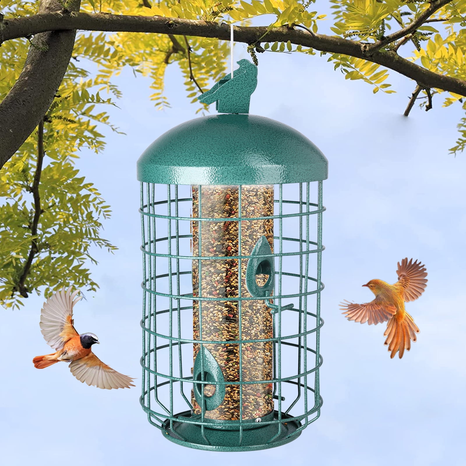MUMTOP Squirrel Deterrent Green Bird Feeders for Outdoors Hanging, 2.73