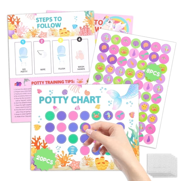 20 Pack Potty Training Sticker Chart for Toddlers, 7.99"x10.05" Proof Routine Posters with Secure Wall Dots, Toilet Success Rewards