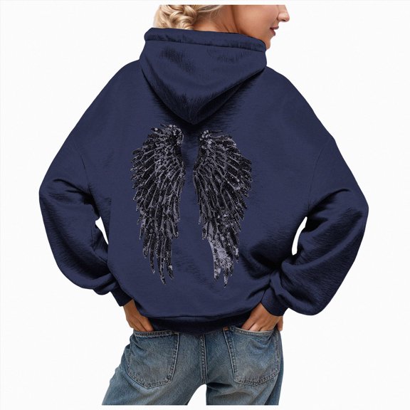 Gvdentm Womens Sequin Angel Wings Hoodies Y2k Graphic Oversized Hooded Sweatshirt Long Sleeve Jackets Fall Outfits