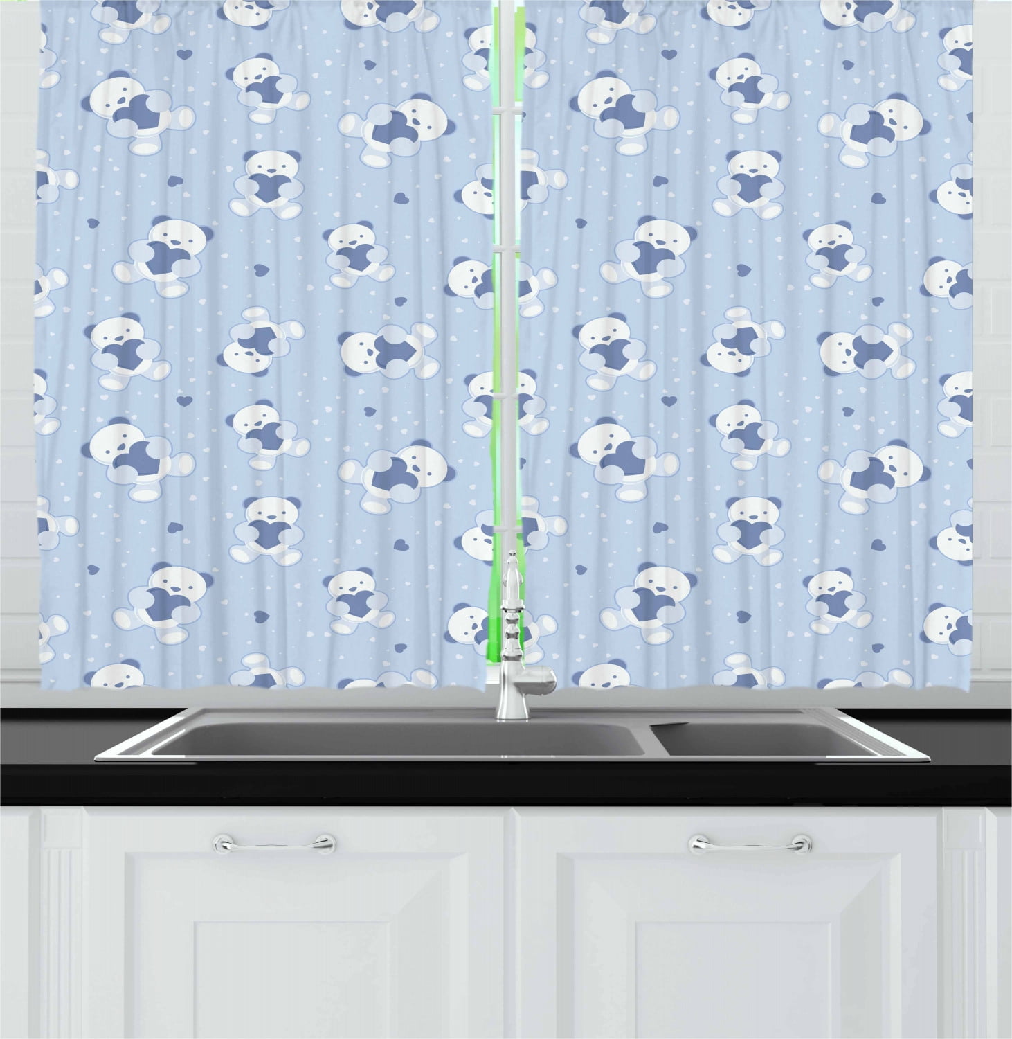 Boy S Curtains 2 Panels Set Teddy Bears On Blue Backdrop Holding