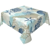 Coastal Tablecloth 54x54 Inch Square Waterproof Nautical Beach Starfish Coral Seashell Tablecloths Fabric Farmhouse Ocean Table Cloth Decorative for Picnic Party Holiday Home Indoor Outdoor