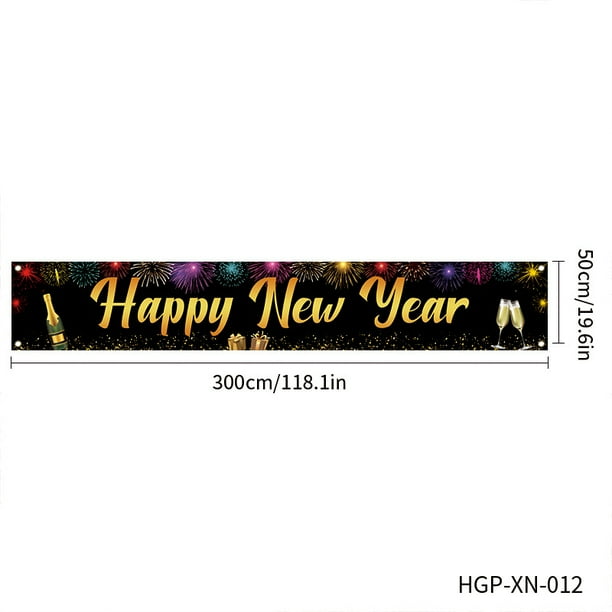 【Decoraciones de Feliz Año Nuevo 2025】Nuestro letrero de pancarta de fiesta de Feliz Año Nuevo, con un fondo de cielo nocturno brillante y resplandeciente.