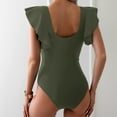 thumbnail image 5 of LYMAYTER Womens One Piece Swimsuit Slim V Neck Bathing Suit Ruffle Sleeve Beachwear Swimwear S-2XL, 5 of 10
