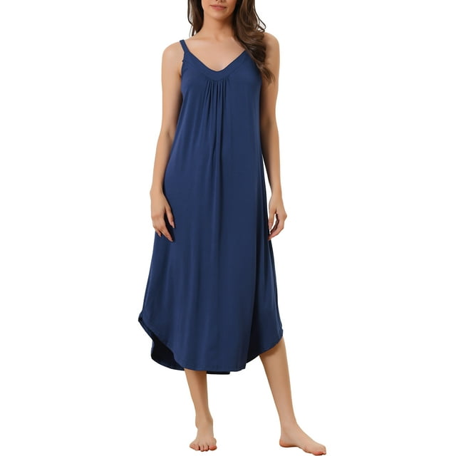 INSPIRE CHIC Robe de Pyjama Décontractée pour Femmes, Nuisette à Bretelles Spaghetti, TG Bleu Marine