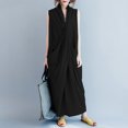 thumbnail image 1 of Vestido largo ocasional de las mujeres de gran tamaño con cuello en V sin mangas bolsillos cruzados Abanopi Negro/4XL, 1 of 7