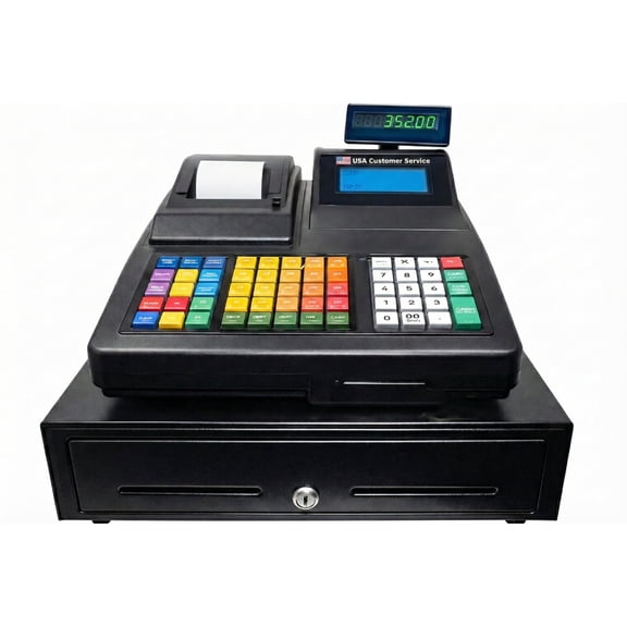 S96 High-Capacity Cash Register with 9000 Plu Capacity, 60 Departments, Steel Cash Drawer, Dual Display
