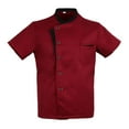 thumbnail image 2 of Chef Jacket Short Sleeve Single-breasted Hotel Kitchen Cook Waiter chef clothes Red M, 2 of 7