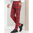 thumbnail image 2 of Pantalones de vestir a cuadros para hombre Pantalones de negocios con frente plano Pantalones de traje a cuadros Rojo oscuro S, 2 of 6