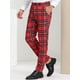 thumbnail image 2 of Pantalones de vestir a cuadros para hombre Pantalones de negocios con frente plano Pantalones de traje a cuadros Rojo oscuro S, 2 of 6