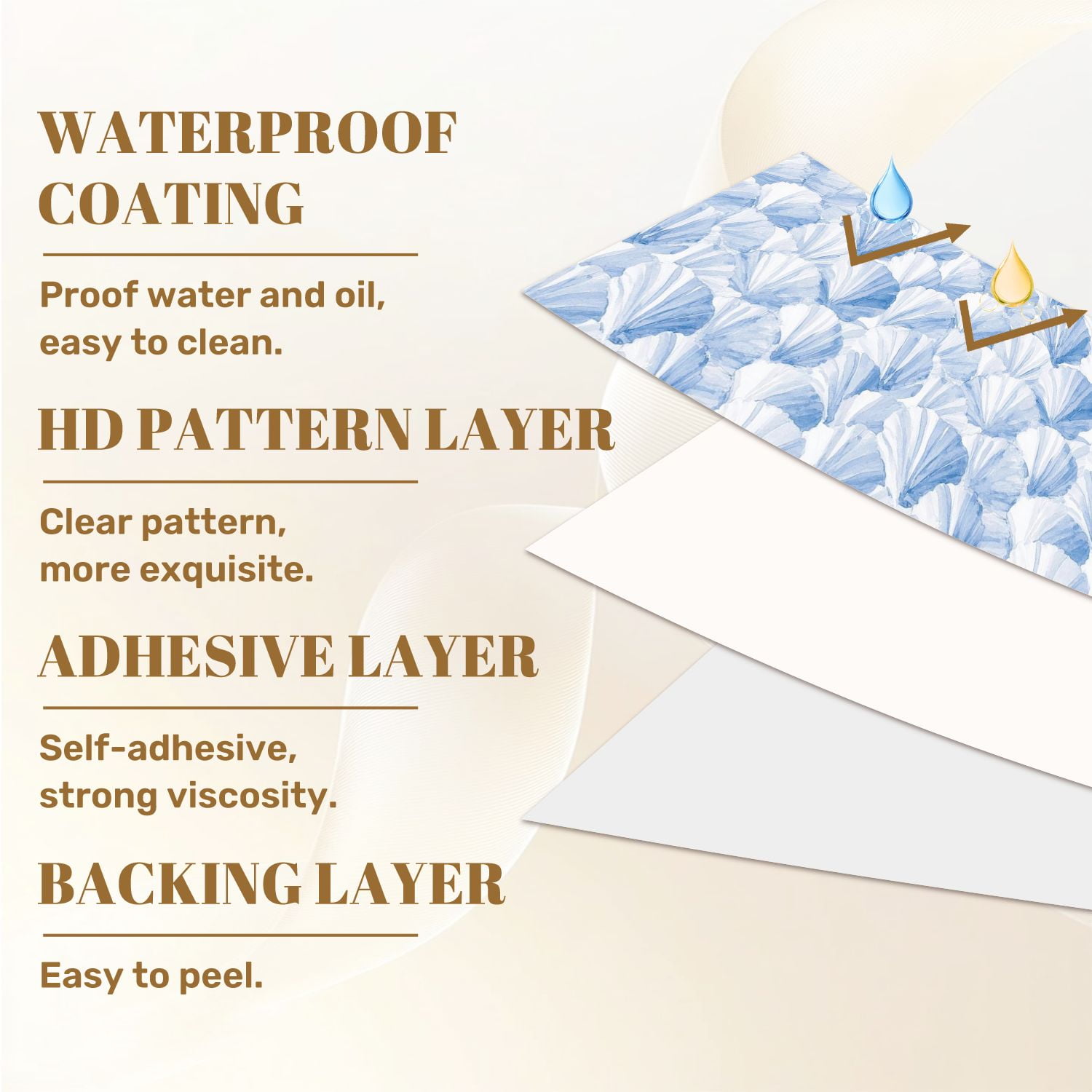 Coastal Peel and Stick Wallpaper Blue White Watercolor Fan Shell Contact Paper 17.7in x 9.8ft Wallpaper Removable Self Adhesive Wall Paper for Bedroom