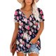 thumbnail image 1 of Camiseta floral con cuello en V y dobladillo con volantes para mujer Camisas cortas holgadas Blusa corta plisada, 1 of 5
