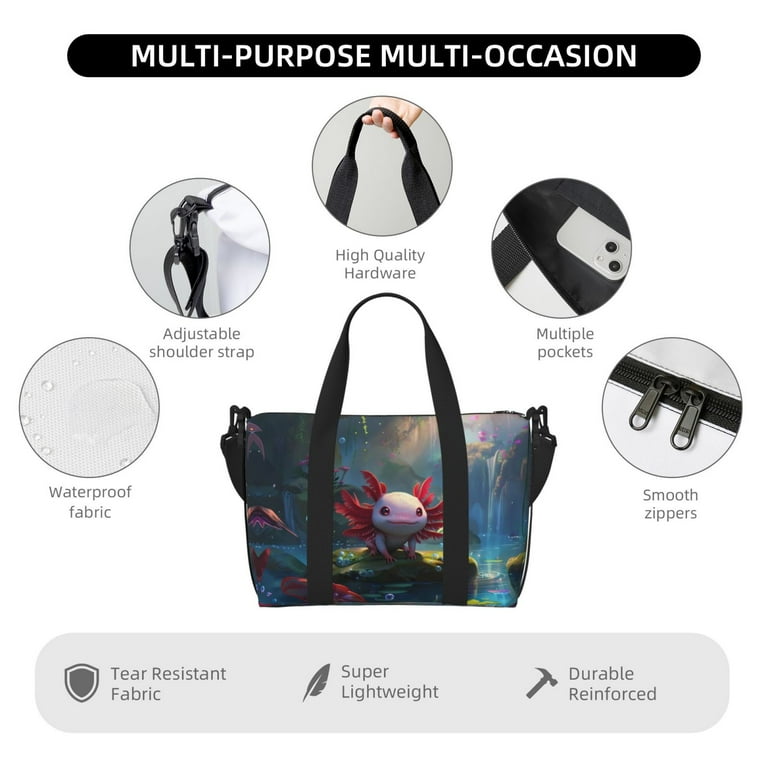 Travel Duffle Bag Pond Cute Axolotl Weekender Bags for Women Men with Adjustable Straps Shoulder Bag Crossbody Tote Bag for Travel Gym Yoga