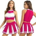 thumbnail image 3 of Two Piece Skirt Set Cheerleading Team Performance Sleeveless Colorblock Crop Top Skirt Suit Summer Sets Women 2 Piece Outfits Pink XL, 3 of 3
