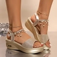 thumbnail image 4 of Rokmen Womens Glitter Metallic Rhinestones Pearl Orthopedic Dressy Sandals Bride Wedding Sparkly Ankle Strap Platform Wedge Dress Summer Shoes with Arch Support Gold Size 5.5, 4 of 7