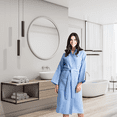 thumbnail image 3 of TowelSoft Women's Waffle Light Blue Long Premium Cotton Blend Bathrobe (Large/ One Size), 3 of 4