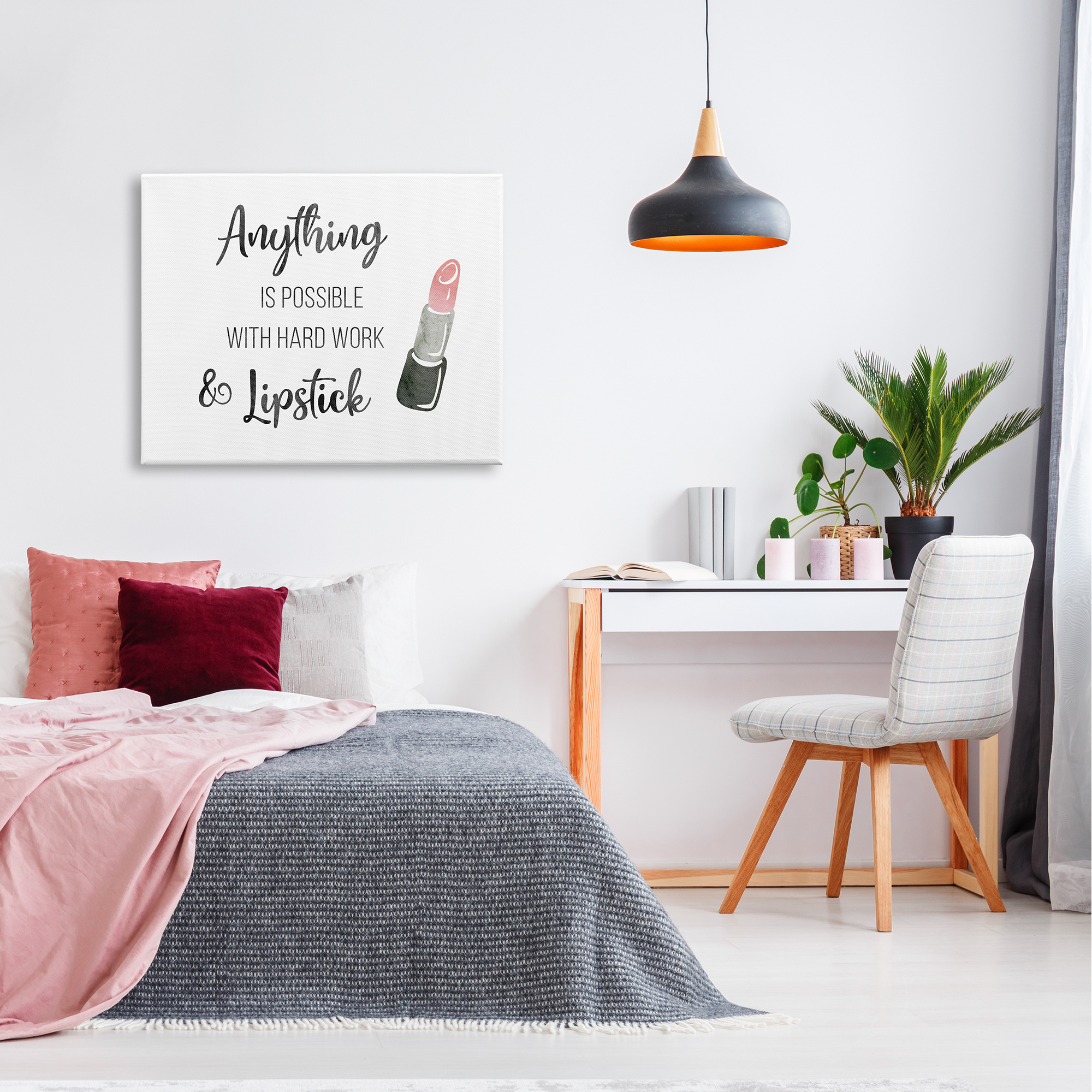Stupell Industries Anything Possible With Lipstick Glam Makeup Inspiration Graphic Art Gallery Wrapped Canvas Print Wall Art, Design by CAD Designs