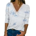 thumbnail image 2 of ICHUANYI Clearance Casual Women's V Neck Summer Sexy Gradient Print Regular Women's Long Sleeve Top(Blue, XL) ICHUANYI WER2023081108168, 2 of 5