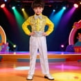 thumbnail image 2 of Hinvhai Boys Sequins Performance Outfits Shiny Shirt Pants Dance Skating Jazz Clothing Yellow 16-17Years, 2 of 5