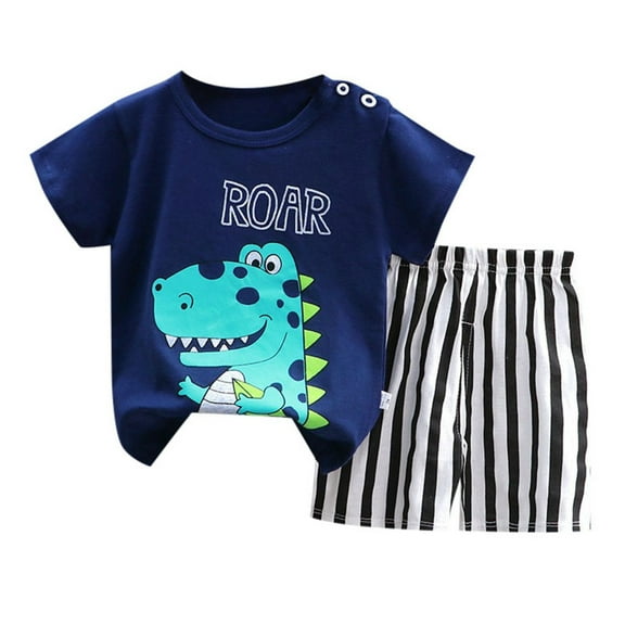ibiyuan 3t Boys Clothes Boys 2 Piece Outfits Size 6/7 Cute Print Crew Neck Short Sleeve Top and Shorts 2 Pieces,3-4 Years,Navy