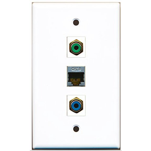 RiteAV - 1 Port RCA Green and 1 Port RCA Blue and 1 Port Shielded Cat6 Ethernet Wall Plate