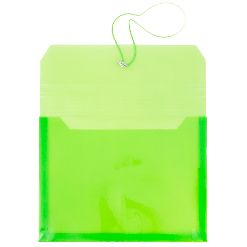 JAM Paper Plastic Expansion Envelopes, Elastic Band Closure, Letter Booklet, 9 3/4 x 13, 2.5 in Expansion, Lime Green, 3/Pack