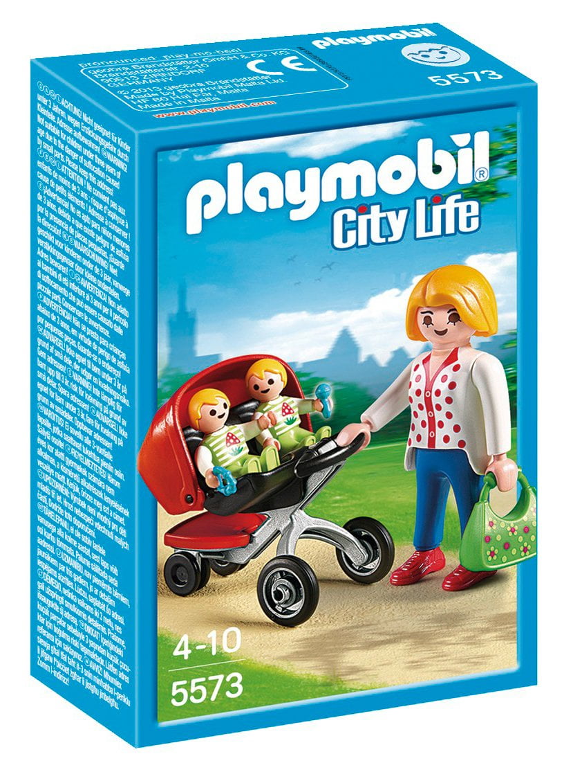 Playmobil figures MAN BABY/TODDLER WHITE & ORANGE STROLLER 
