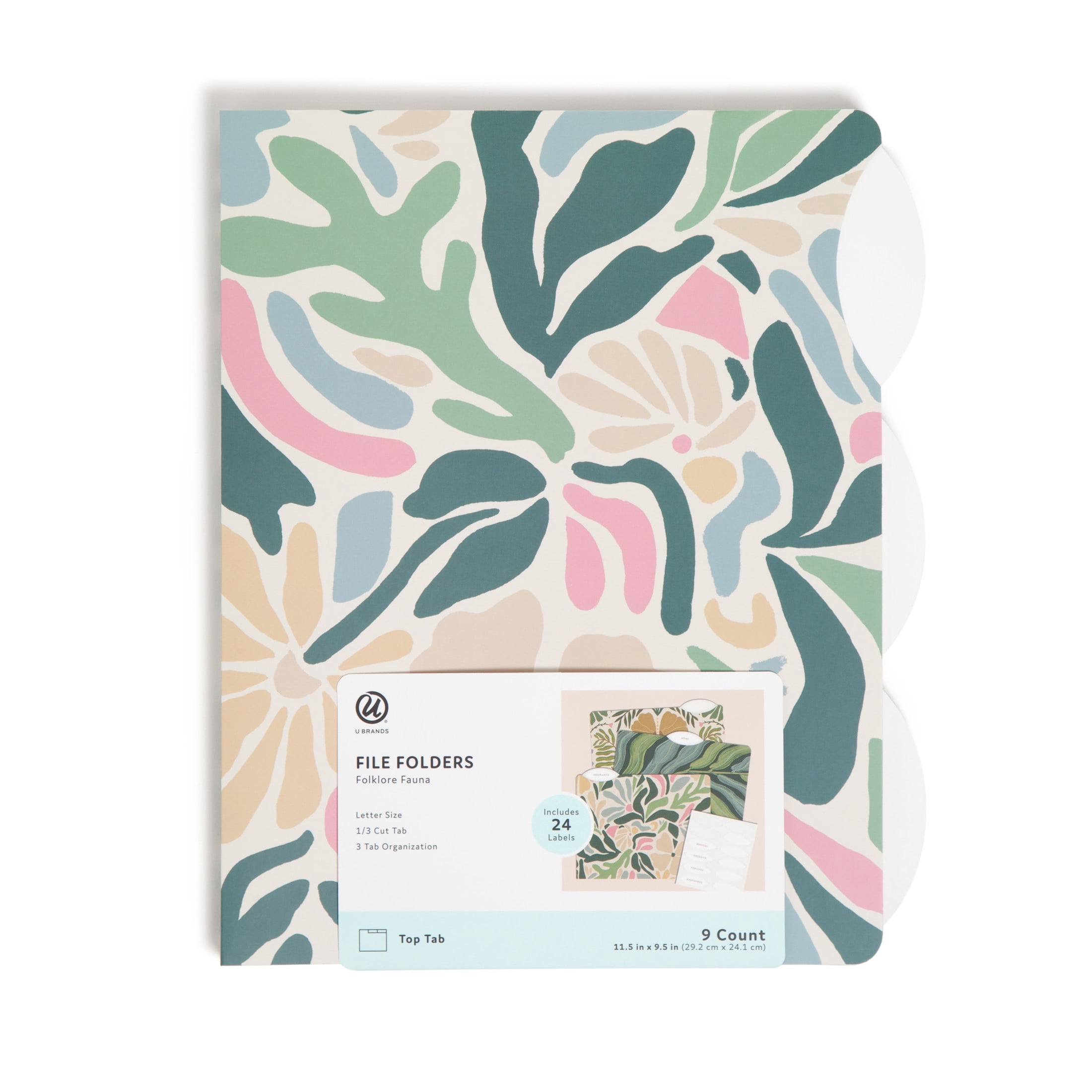 (2 pack) U Brands Fashion File Folders, Set of 9, Folklore Fauna, 1/3-Cut Tabs, Letter Size