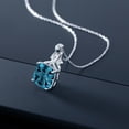 thumbnail image 3 of Gem Stone King 10K White Gold London Blue Topaz and White Created Sapphire Pendant Necklace for Women (4.41 Cttw, Gemstone November Birthstone, Cushion Cut 10MM, with 18 inch Chain), 3 of 5