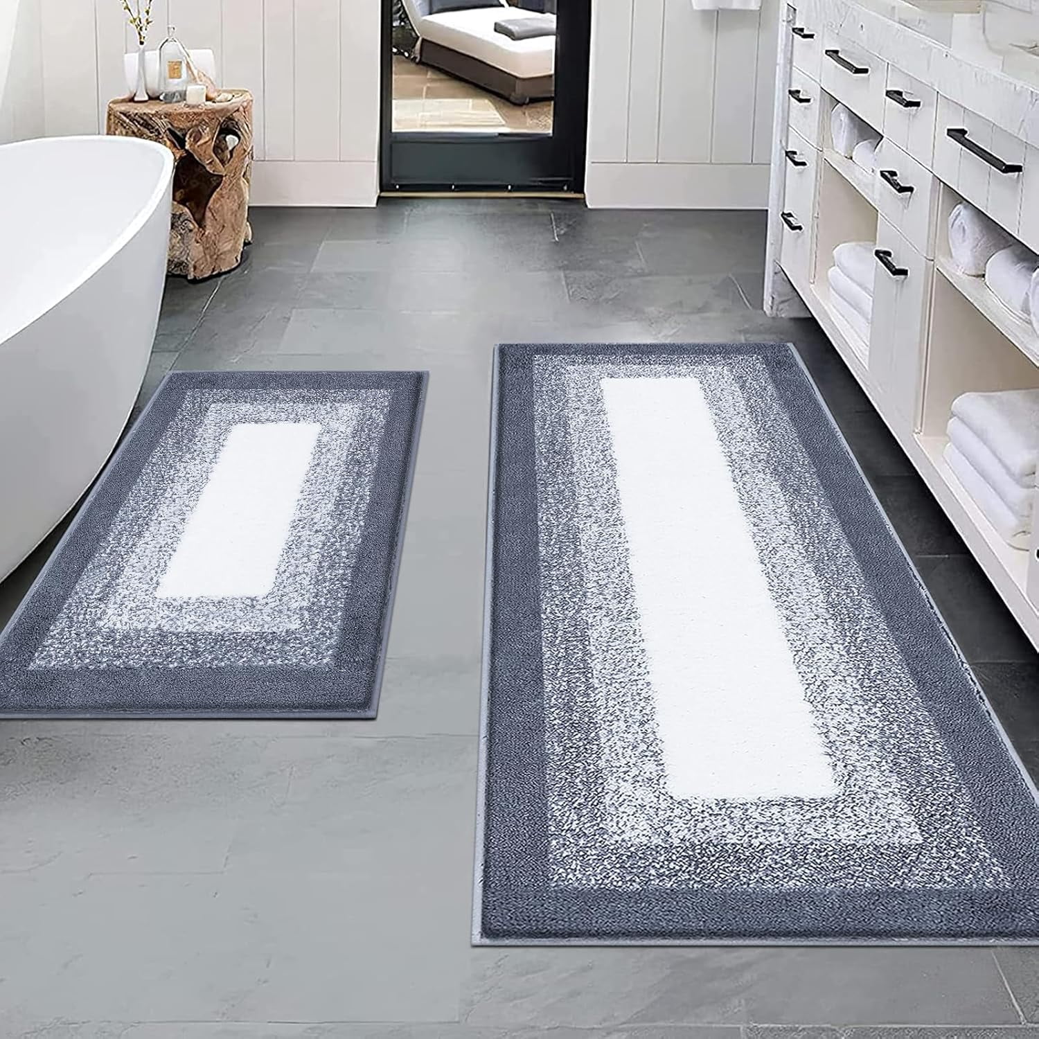 Ileading 2 Piece Bath Rug Set Microfiber Washable Non Slip Bathroom Rug and Mat Set