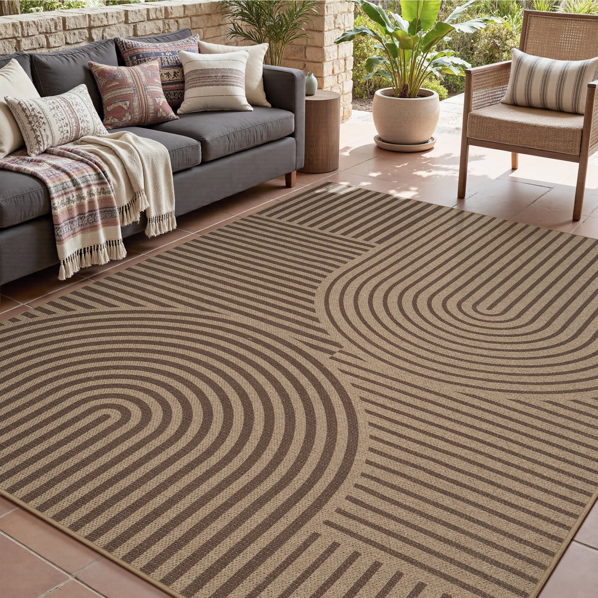 VUNATE Outdoor Rugs Carpet 4'x6' Jute Rug Boho Geometric Washable Patio Rug Distressed Modern Braided Area Rugs Brown Indoor Outdoor Rugs for Living Room Entryway Laundry Balcony