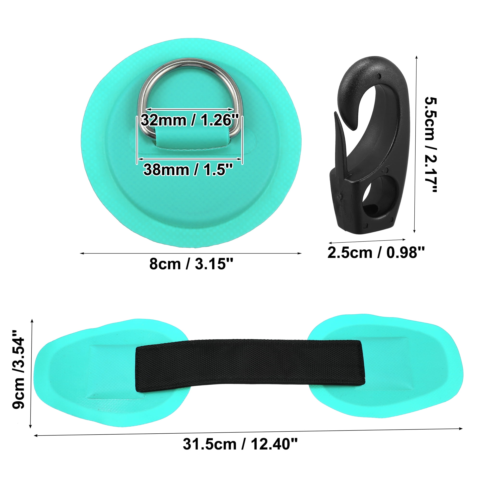 6pcs 8cm Green D Ring Patch Stainless Steel Round Shape D Ring Pad Set for Inflatable Boat Kayak with Hooks Handle