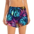 thumbnail image 2 of Picia Colorful Tropical Leaves Pattern Women's 2 in 1 Athletic Running Shorts High Waisted Workout Casual Gym Sweat Shorts with Comfy Liner Zipper Pockets-X-Large, 2 of 9
