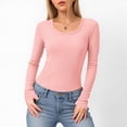 thumbnail image 2 of Towmus Womens Long Sleeve Shirts Crop Tops Fall Fashion 2025 Solid Color Square Neck Going Out Basics Tees Y2k Clothes Long Sleeve Slim Basic Bottoming Long Sleeve Top, Pink, M, 2 of 6