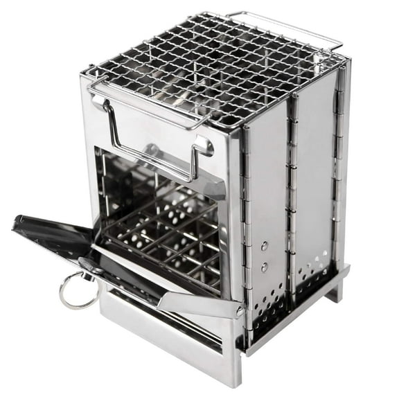 RedSwing Portable Folding Camping Wood Stove for Outdoor Cooking, Sturdy Lightweight 304 Stainless Steel Wood Burning Camp Stove with Grill for Backpacking BBQ Small/Large (Small)