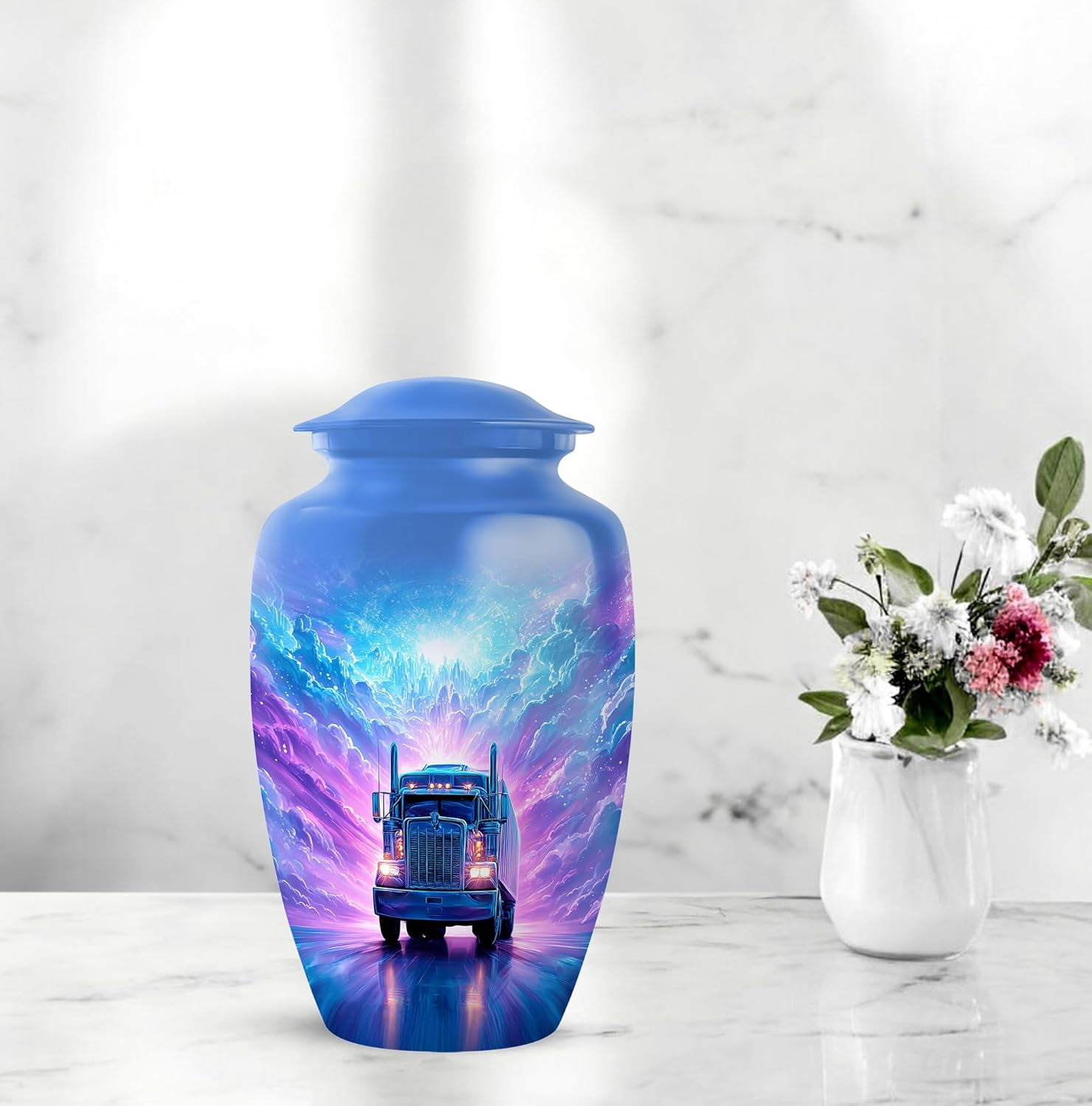 Trucker Urn For Ashes Adult Male & Female, Cremation Urns For Men, Memorial Urns For Human Ashes, Funeral Decorative Urns For Human Ash Adult, Size 6 Inch, 1 Pc