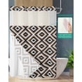 thumbnail image 2 of No Hook Shower Curtain with Snap in Liner, Boho Moroccan Brown Black and White Geometric Hotel Shower Curtains for Bathroom, Washable Shower Curtain Liner Set with Mesh Top Window, 72”x78”, 2 of 6