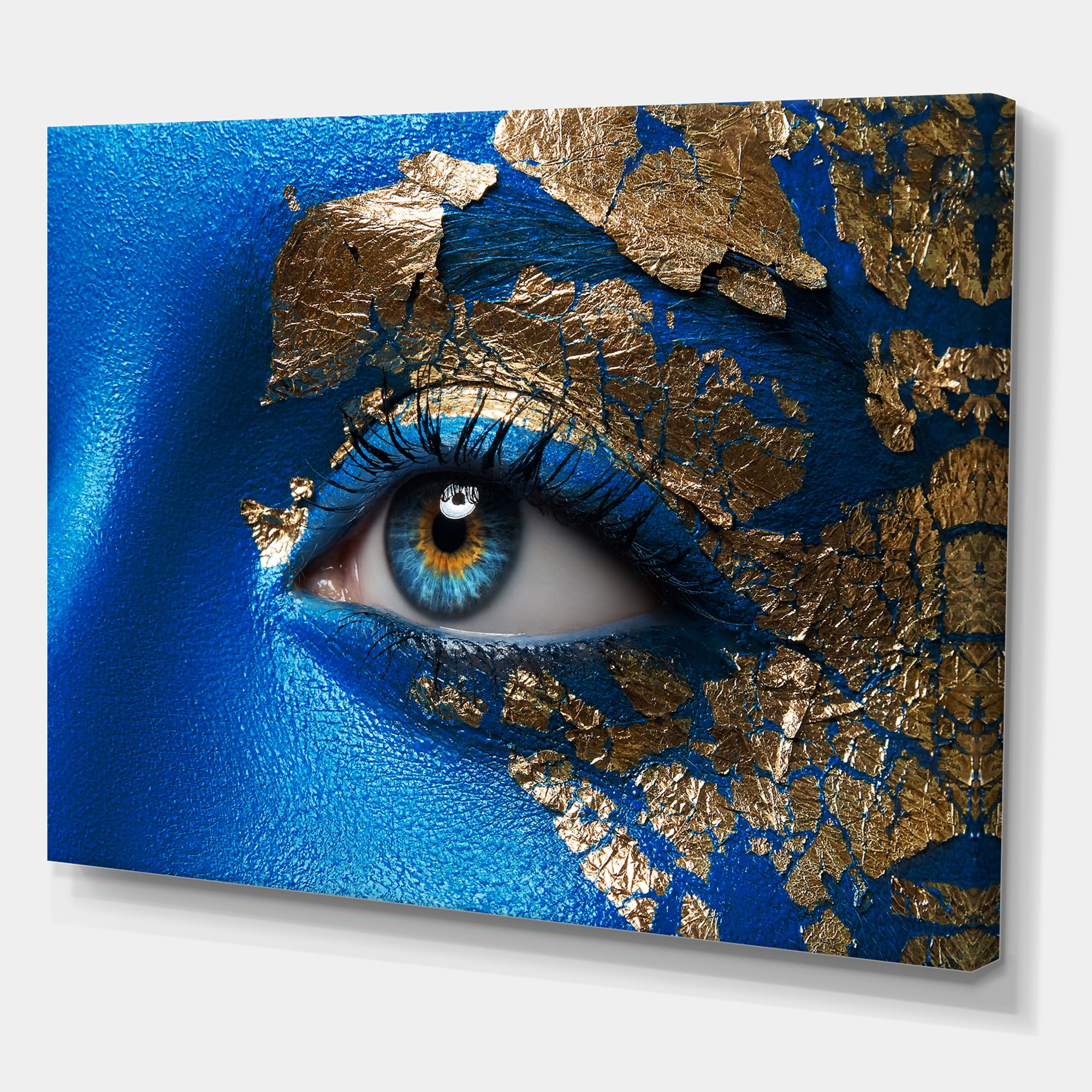 Designart ' Portrait of A Young Woman Model With Blue Make-Up ' Modern Canvas Wall Art Print