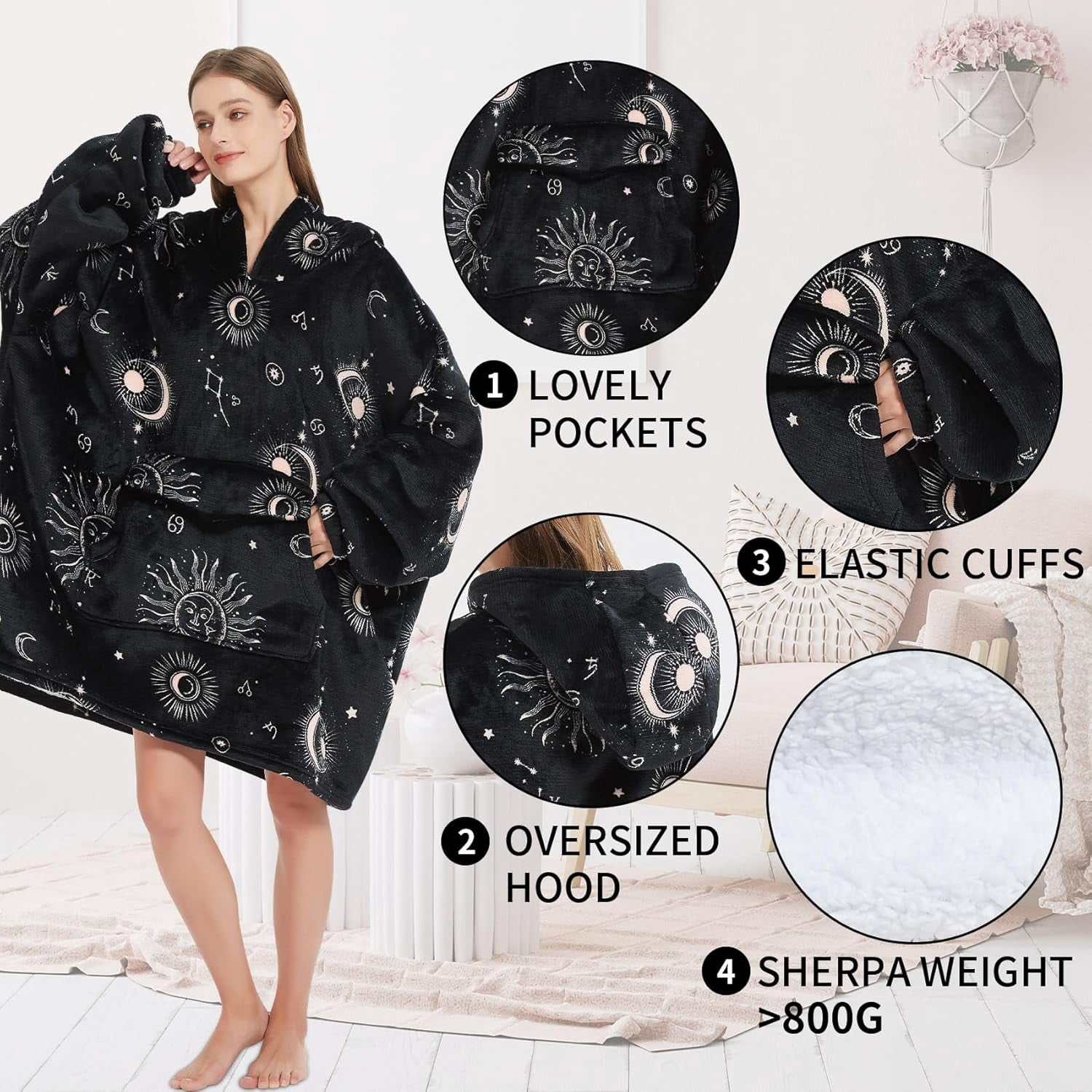 Sun and Moon Blanket Hoodies for Women and Men Adult Oversize Wearable Blanket Hoodies for Soft and Warm