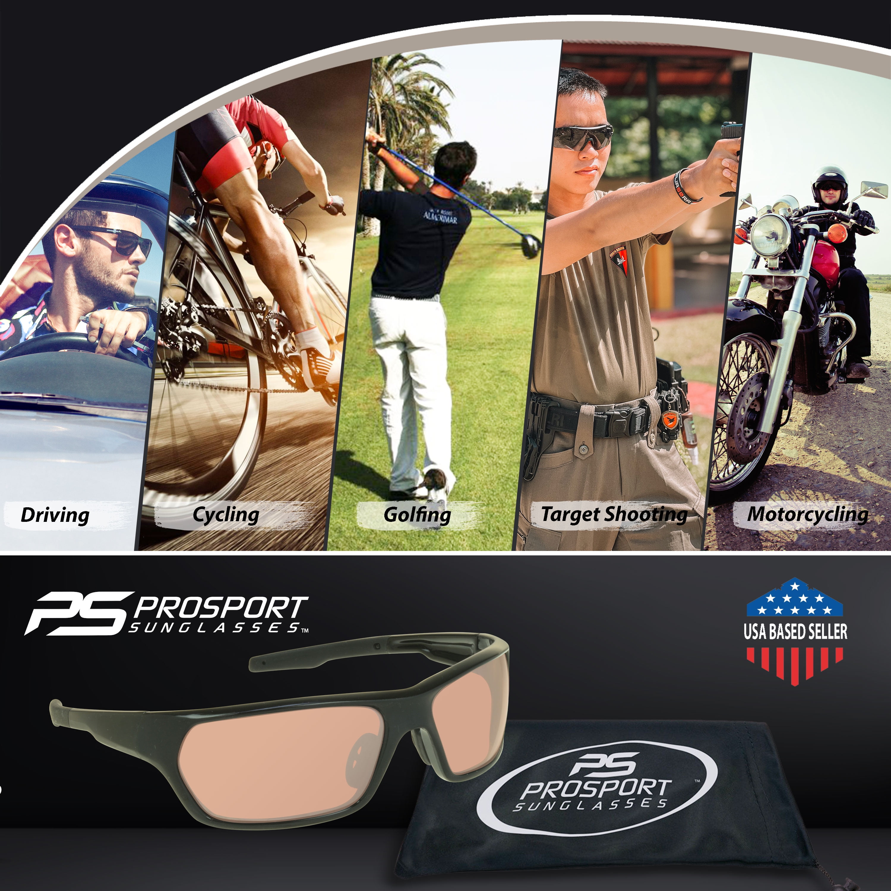 proSPORT Hd Blue Light Blocking Sunglass Men Women High Definition Amber Lens Glossy Black Frame