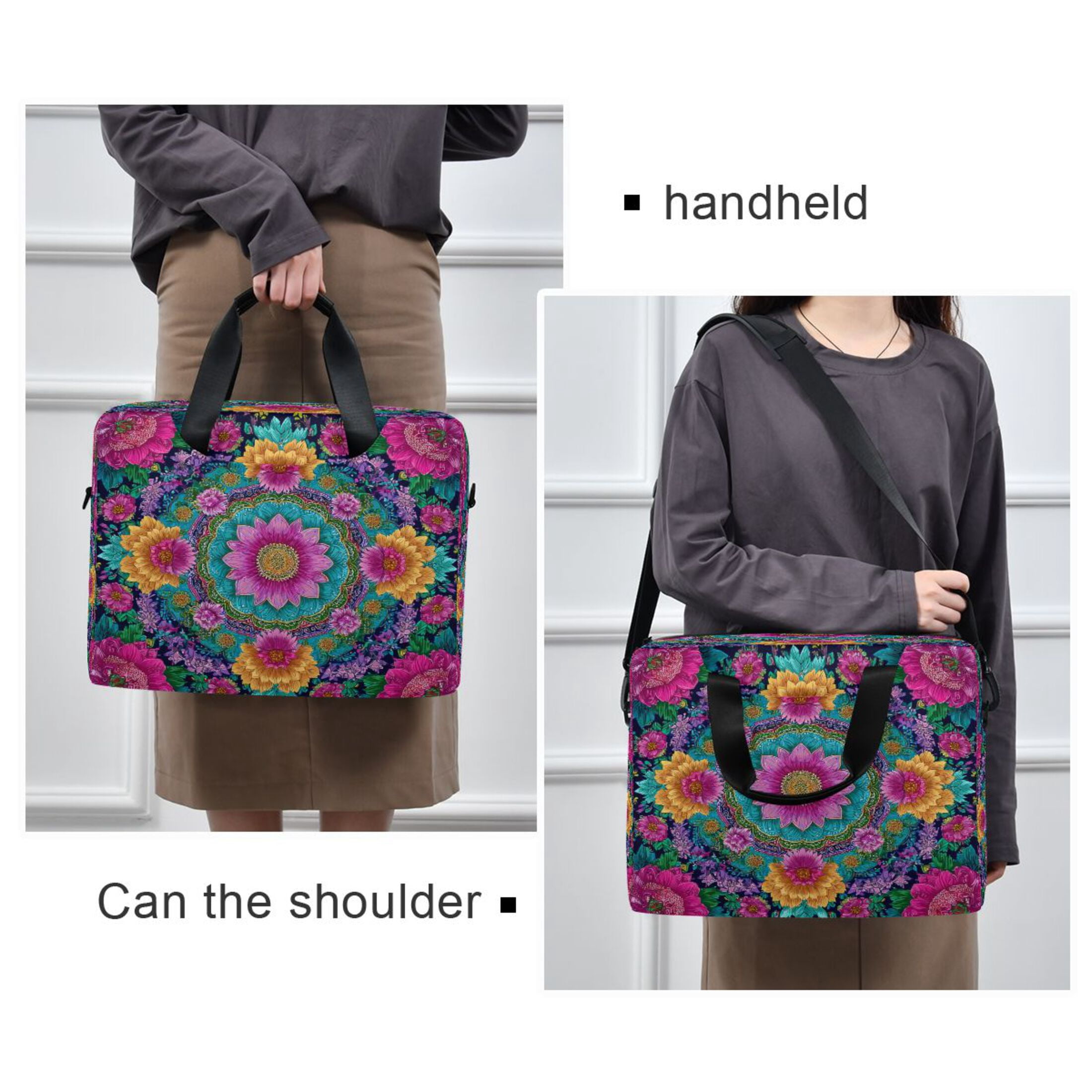 16" Laptop Tote Bag Laptop Sleeve Case Computer Briefcase for Work & Travel Colorful Delicate Floral