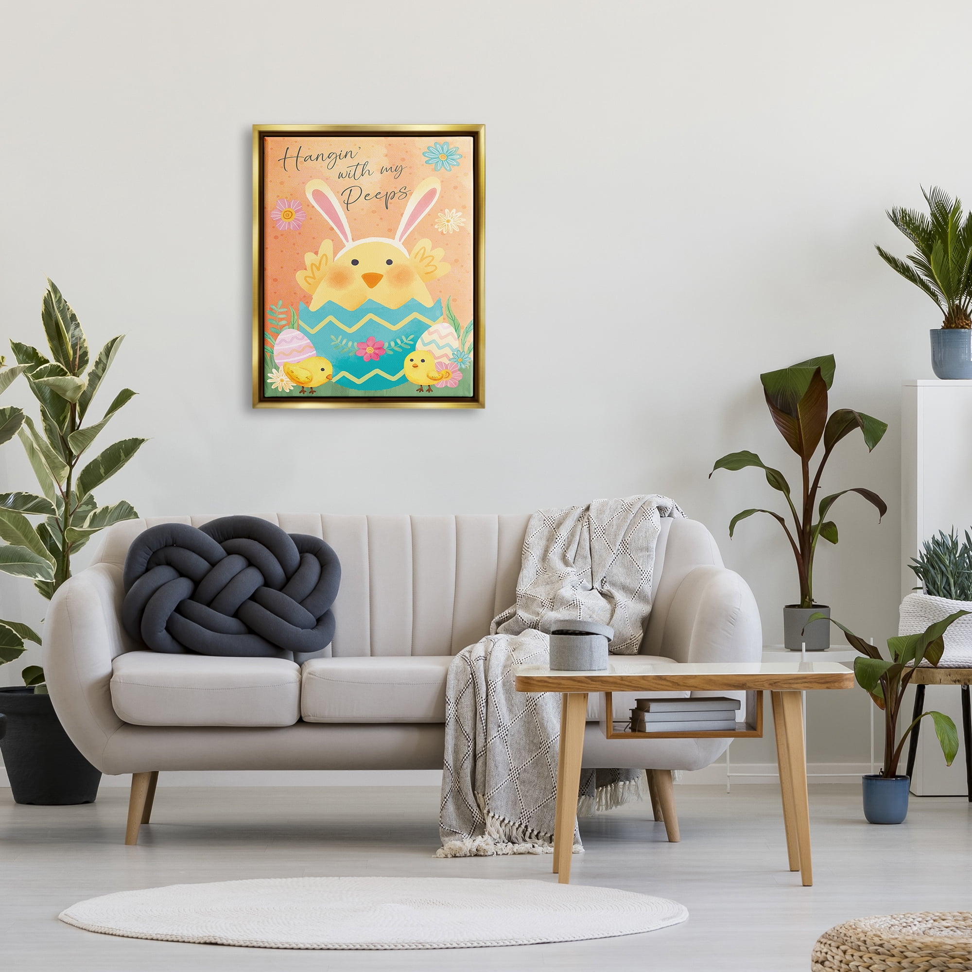 Hangin' With My Peeps Easter Egg Chicks Gold Floating Frame Canvas Art, 25 x 31, By Nicole DeCamp