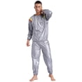 thumbnail image 2 of MSemis Men's Sauna Suits Two Piece Hooded Long Sleeve Sweat Top and Pants Workout Tracksuit Type A Silver XXL, 2 of 7