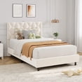 thumbnail image 3 of Tamaño individual-size beige marco de cama con forrado cabecero: heavy-duty cama de plataforma con strong wood slats, no box spring required, noise-free & fácil montaje, 3 of 8