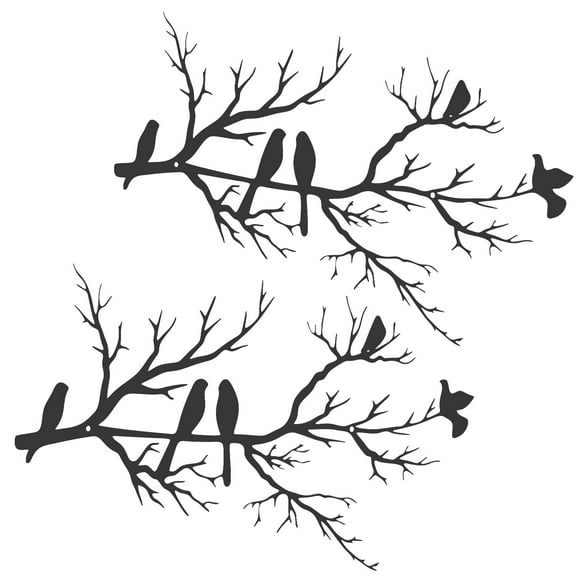 Keyohome 2Pcs Black Iron Branch Bird Style Wall Art Smooth Surface Branch Bird Silhouette Wall Decor for Home Balcony Garden