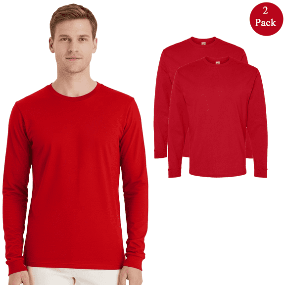 Hanes Men's Essential-T Long Sleeve T-Shirt, Comfortable Crew Neck Athletic Red Color Tee 2-Pack S