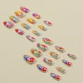 thumbnail image 3 of Medium Almond Press on Pink False Nails with Rainbow Swirls Flower Pattern Designs - French Tips, Summer Acrylic Stick on Nails Artificial Glue on - 24 Pcs, 3 of 6