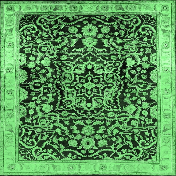 Ahgly Company Indoor Square Oriental Emerald Green Industrial Area Rugs, 4' Square