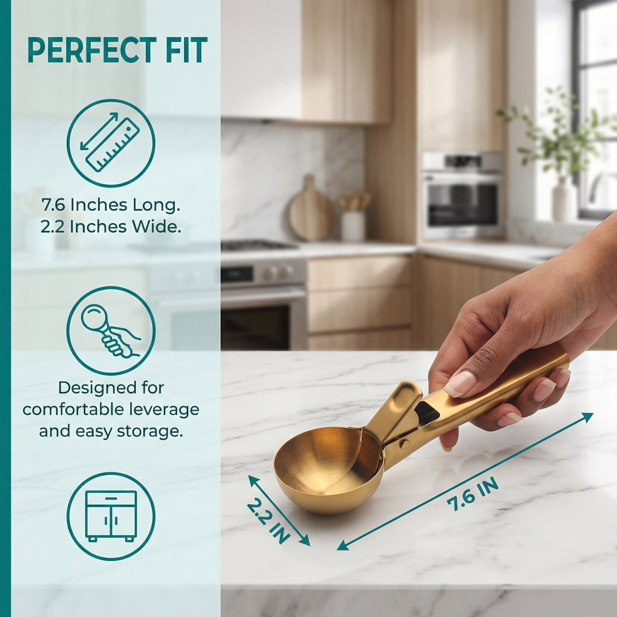 Unique Bargains Stainless Steel Ice Cream Scoop with Durable Handle Gold 7.6in