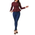 thumbnail image 3 of INSPIRE CHIC Women's Denim Jackets Button Down Peplum Hem Long Sleeves Cropped Jean Jackets Burgundy M, 3 of 7
