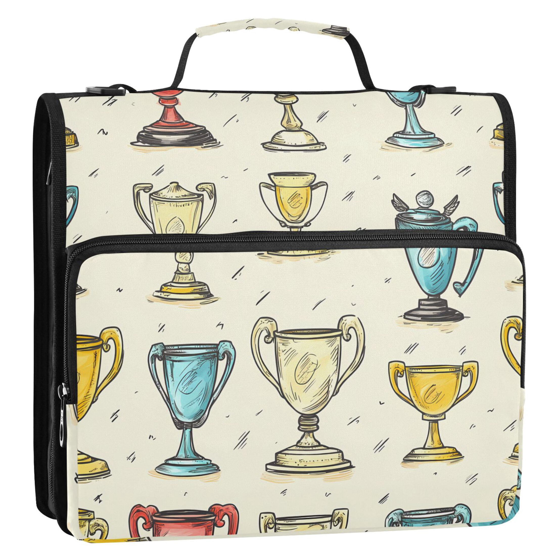 3 Ring Zipper Binder with Shoulder Strap Waterproof Trapper Keeper 2 Inch D-Ring 500 Sheets Capacity Cartoon Trophies